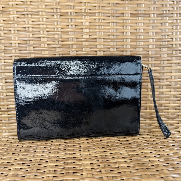 Halogen Black Patent Leather Envelope Style Clutch Wristlet Bag Purse Wallet - Picture 3 of 16